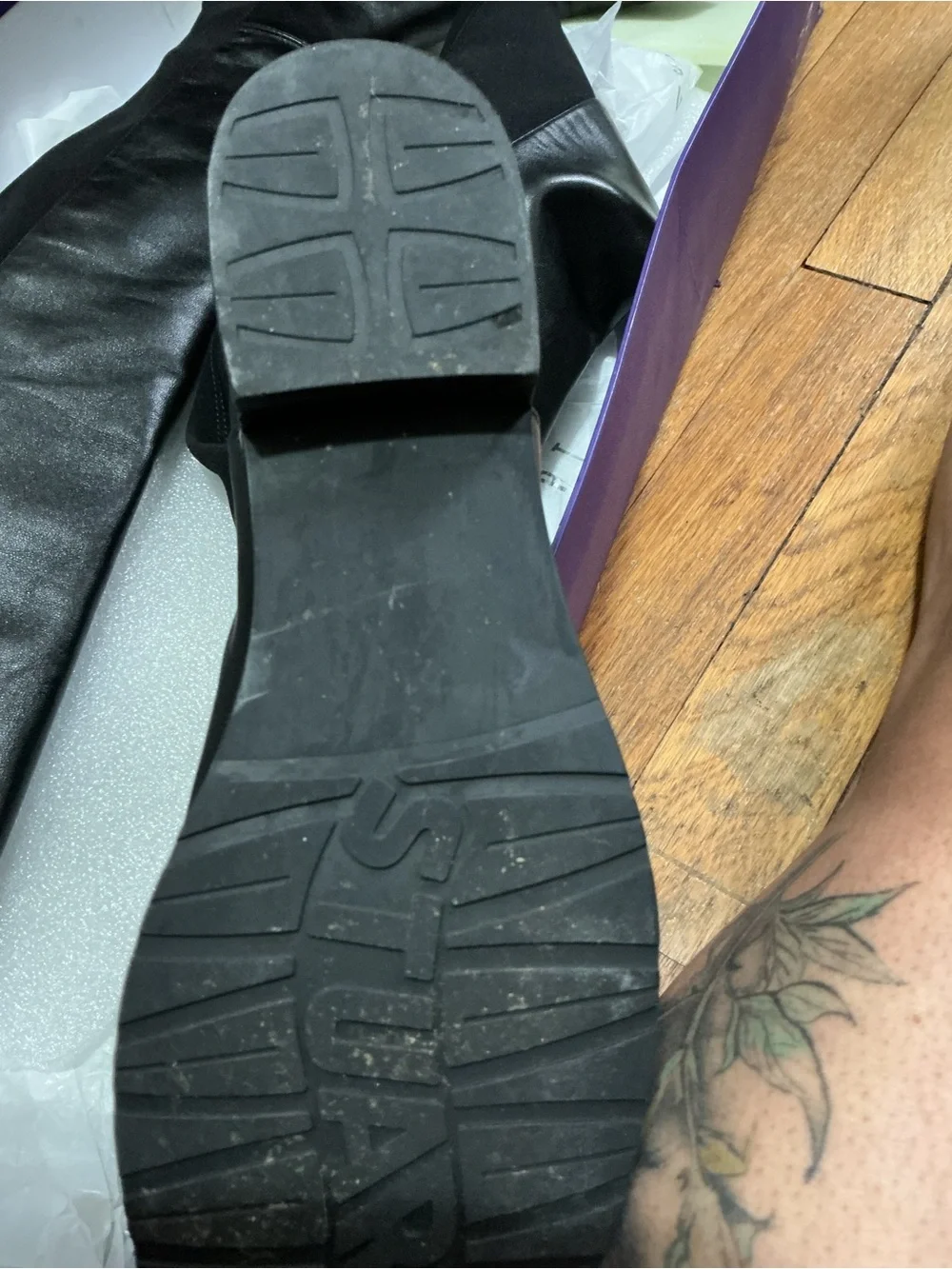 Stuart Weitzman Black Over-The-Knee Leather & Stretch Boots